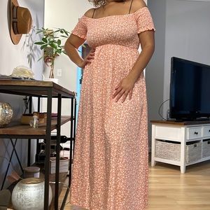 Pink with white flower print Size L